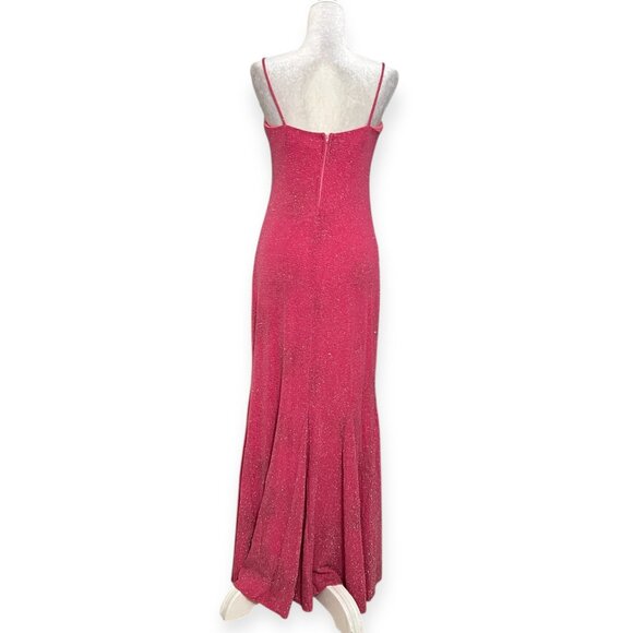 Vintage Rebecca USA Pink Glitter Maxi Evening Gown M – 90s Sparkle Spaghetti - Picture 3 of 11